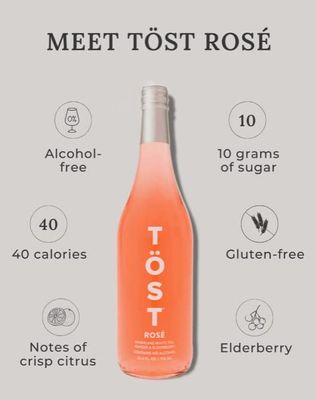 TOST ROSE All-Natural Alcohol-Free Sparkling Beverage, 25.4 Fl Oz (Pack of 3)
