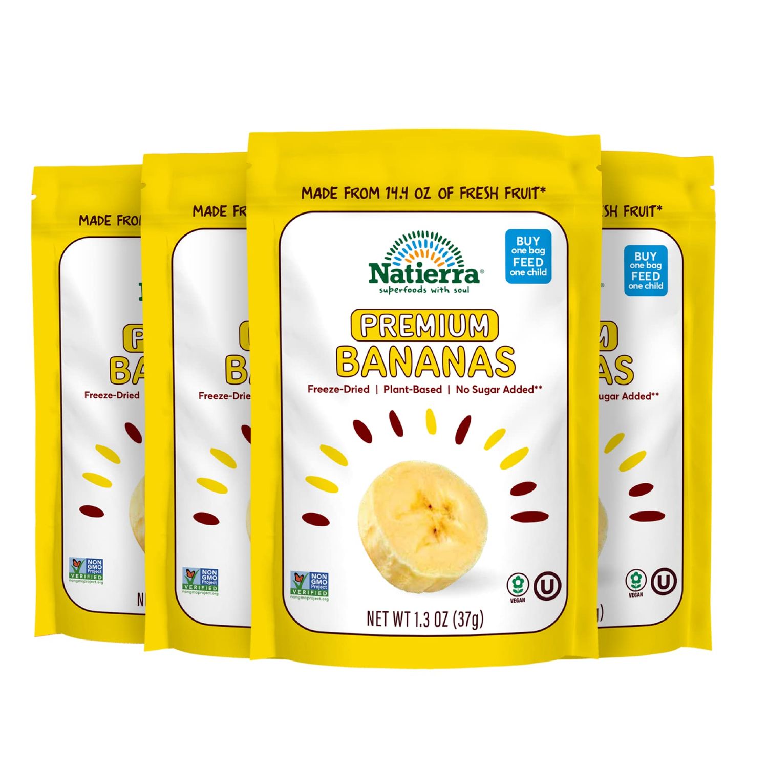 NATIERRA Premium Freeze-Dried Bananas | Non-GMO &amp; Vegan | 1.3 Ounce (Pack of 4)