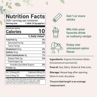 Micro Ingredients Organic Cinnamon Sticks Whole, 2lbs (200+ Sticks) | 2 Stick Size | Raw Cinnamon Spice Flavor & Aroma | Great for Tea, Desserts or Cooking | Non-GMO, Vegan Friendly, Bulk Supply