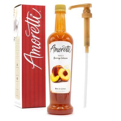 Amoretti - Peach Beverage Infusion, 94 Servings Per Bottle (750 ml) - Drink Mix &amp; Water Enhancer with Pump for Flavoring Cocktails, Waters, Teas, and other Beverages, Preservative Free