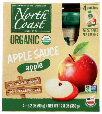 North Coast Organic Apple Sauce In Pouch, 4 Packs, Non GMO, 12.8 Ounces (Pack Of 6)