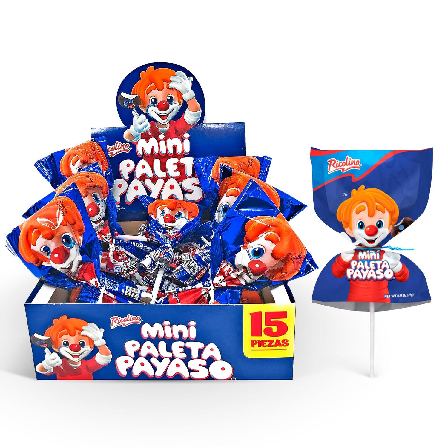 Ricolino Mini Paleta Payaso Chocolate Covered Marshmallow Lollipop (15 Count) - Candy Coated Marshmallows Lollipops - Mexican Candy Suckers, Hispanic Candy - Perfect for Birthdays, Gifts, and More