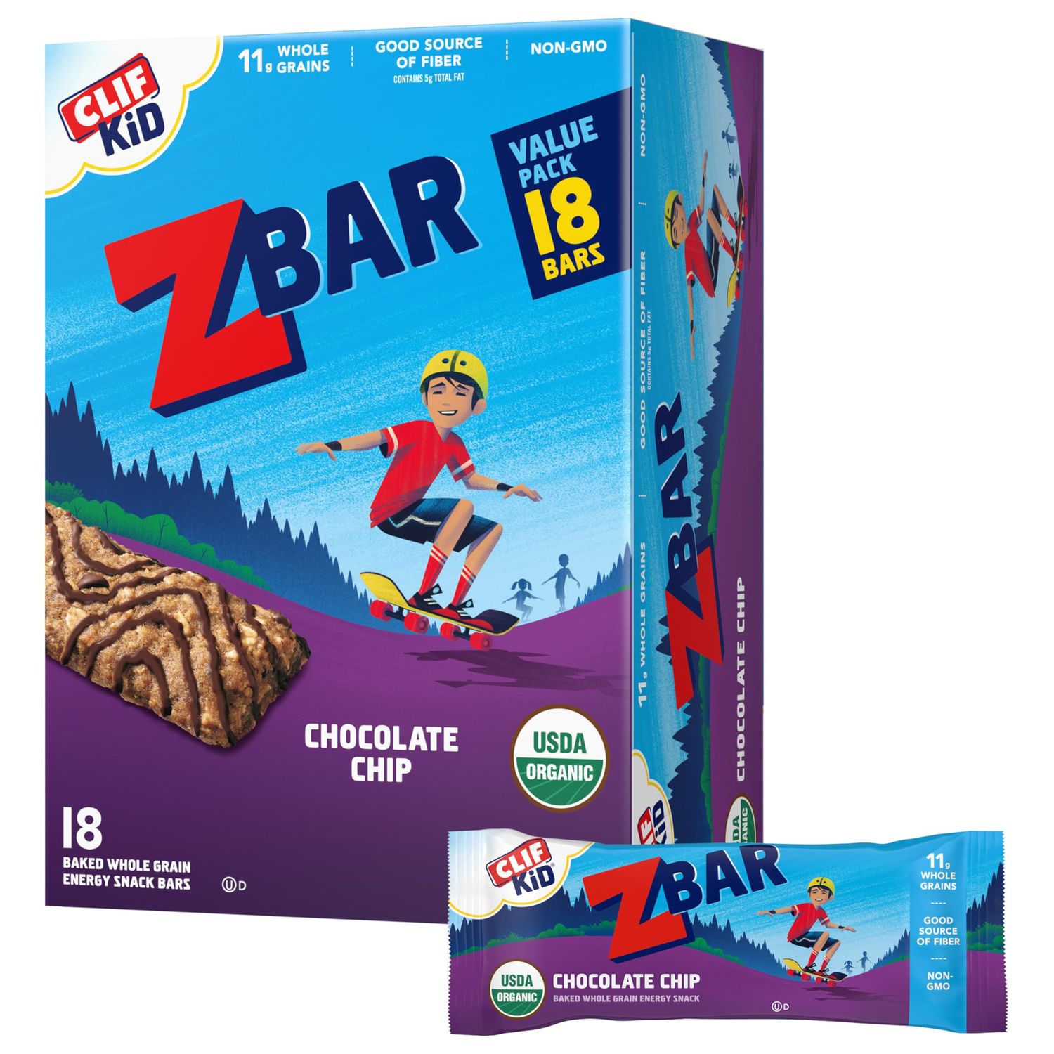 CLIF Kid Zbar - Chocolate Chip - Soft Baked Whole Grain Snack Bars - USDA Organic - Non-GMO - Plant-Based - 1.27 oz. (18 Pack)