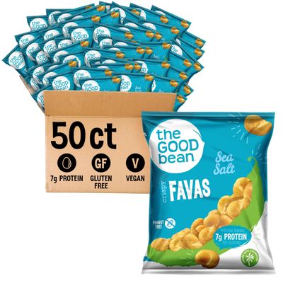 The Good Bean Crispy Favas - Sea Salt - (50 Pack) 1 oz Bag - Fava Beans - Vegan Snack with Good Source of Plant Protein and Fiber