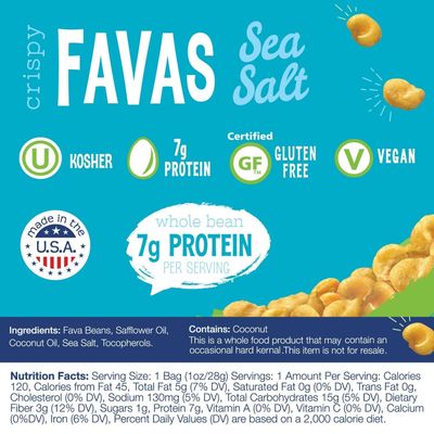 The Good Bean Crispy Favas - Sea Salt - (50 Pack) 1 oz Bag - Fava Beans - Vegan Snack with Good Source of Plant Protein and Fiber