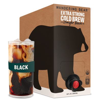 Wandering Bear Straight Black Organic Cold Brew Coffee On Tap, Iced Coffee, 96 fl oz - Extra Strong, Smooth, Unsweetened, Shelf-Stable, Ready to Drink, Cold Brewed Coffee, Cold Coffee