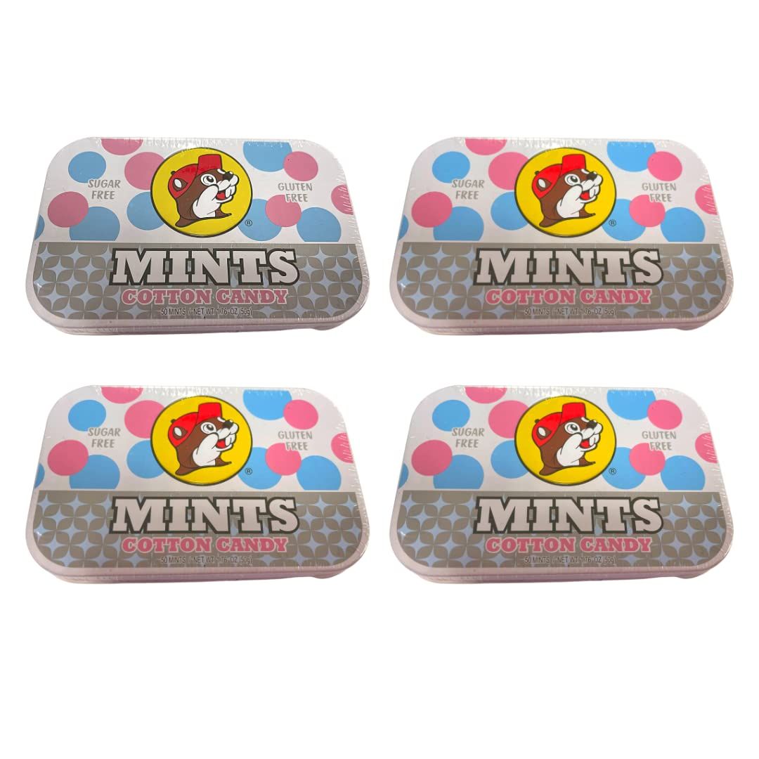 Buc-ee&#39;s Sugar Free Cotton Candy Flavored Breath Mints, Gluten Free, Four Tins of 50 Mints (200 Mints Total)