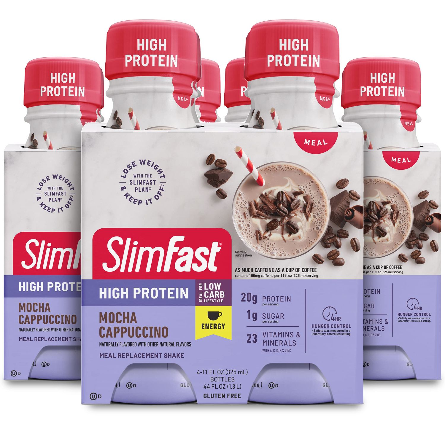 SlimFast Advanced Energy High Protein Meal Replacement Shake, Mocha Cappuccino, 20g of Ready to Drink Protein with Caffeine, 11 Fl. Oz Bottle, 4 Count (Pack of 3) (Packaging May Vary)