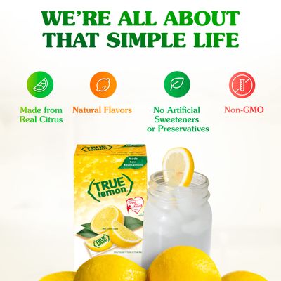 TRUE LEMON Water Enhancer, Bulk Dispenser, 100 Count (Pack of 1), 0 Calorie Drink Mix Packets For Water, Sugar Free Lemon Flavoring Powder Packets