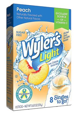 Wyler's Light Singles To Go Drink Mix, Peach, 6 pack (48 Drink Sticks Total)