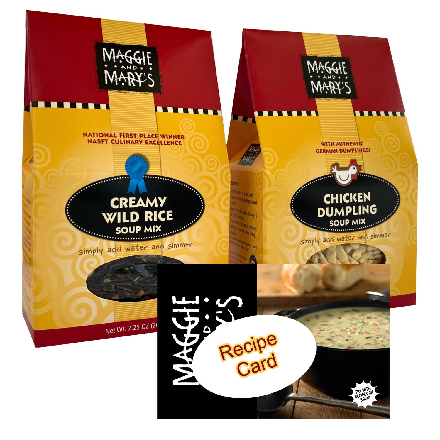 Maggie and Mary&#39;s Soup Mixes 2 Pack | 1 Creamy Wild Rice and 1 Chicken Dumpling with Assorted Recipes Card | Dry Soup Mix , Easy Just Add Water