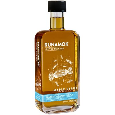 Runamok Maple Salted Caramel Maple Syrup - Authentic &amp; Real Vermont Maple Syrup | Gluten Free &amp; Natural Sweetener | Breakfast, Coffee, Pancakes Maple Syrup | 8.45 Fl Oz (250mL)