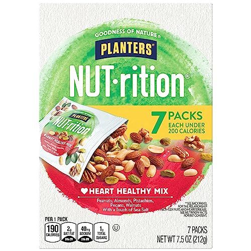 PLANTERS NUT-rition Heart Healthy Mix with Walnuts, 7.5 oz Box (Contains 7 Individual Pouches) - On-the-Go/ Work/School Snack and Active Lifestyle Snack - Great Camping Snacks - Kosher