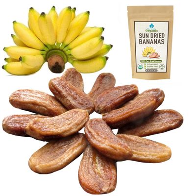 Organic Sun Dried Whole Bananas - No Sugar Added - No Preservatives - Unsulfured - Soft and Chewy Little Bananas - Thai Natural Fruit Snacks - Super Potassium Snack 12.6 OZ Pack of 1