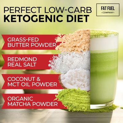 FAT FUEL Keto Matcha 22g Premium Fats - With Grass Fed Butter, MCT Oil, Coconut &amp; Redmond Real Salt - Instant Organic Matcha, Zero Net Carb, A True Meal Replacement - 15 Servings