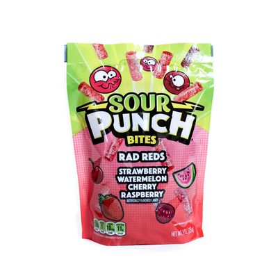 Sour Punch Bites, Cherry, Strawberry, Watermelon &amp; Raspberry Favorite Red Flavors, Chewy Candy, 9oz Bag (12 Pack)