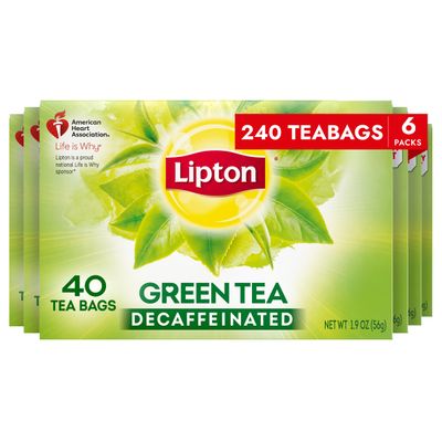 Lipton Decaffeinated Green Tea Bags, Unsweetened Teabags for Decaf Hot Tea or Decaf Iced Tea, 240 Total Tea Bags (40ct - Pack of 6)