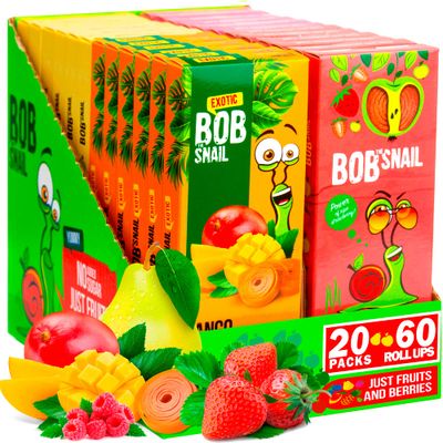 Snacks Variety Pack for Kids Adults - Fruits and Berries Mix - 60 Bulk Healthy Fruit Roll Up Individual Packs of 3 for Kids Adults with Natural Strawberries Mango Raspberries Pear Gluten