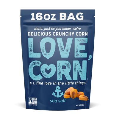 LOVE CORN Sea Salt 16oz x 1 Bag - Delicious Crunchy Corn - Healthy Family Snacks - Gluten Free, Kosher, Non-GMO- Alternative for Chips, Nuts, Crackers &amp; Pretzels - Perfect for Charcuterie Boards