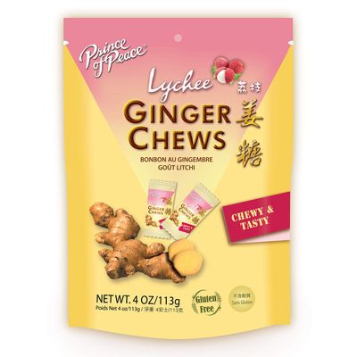 Prince of Peace Ginger Chews with Lychee, 4 oz. - Candied Ginger - Lychee Flavored Candy - Lychee Ginger Chews