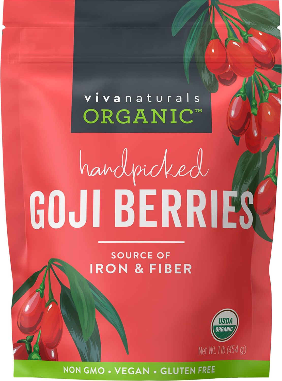 Organic Dried Goji Berries, 1 lb Non-GMO and Vegan Organic Berries, Dried Berries Perfect for Goji Berry Powder, Tea, Smoothies, Baking and Snacks, Goji Berries Organic Dried (454 g)