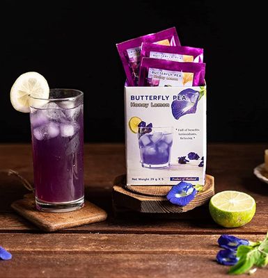 Honey Lemon Butterfly Pea Tea Mix Instant Tea Powder 50gram (5 Sachets) - Thai Tea Powder For Iced Tea, Hot Tea Drink, Cocktail Party