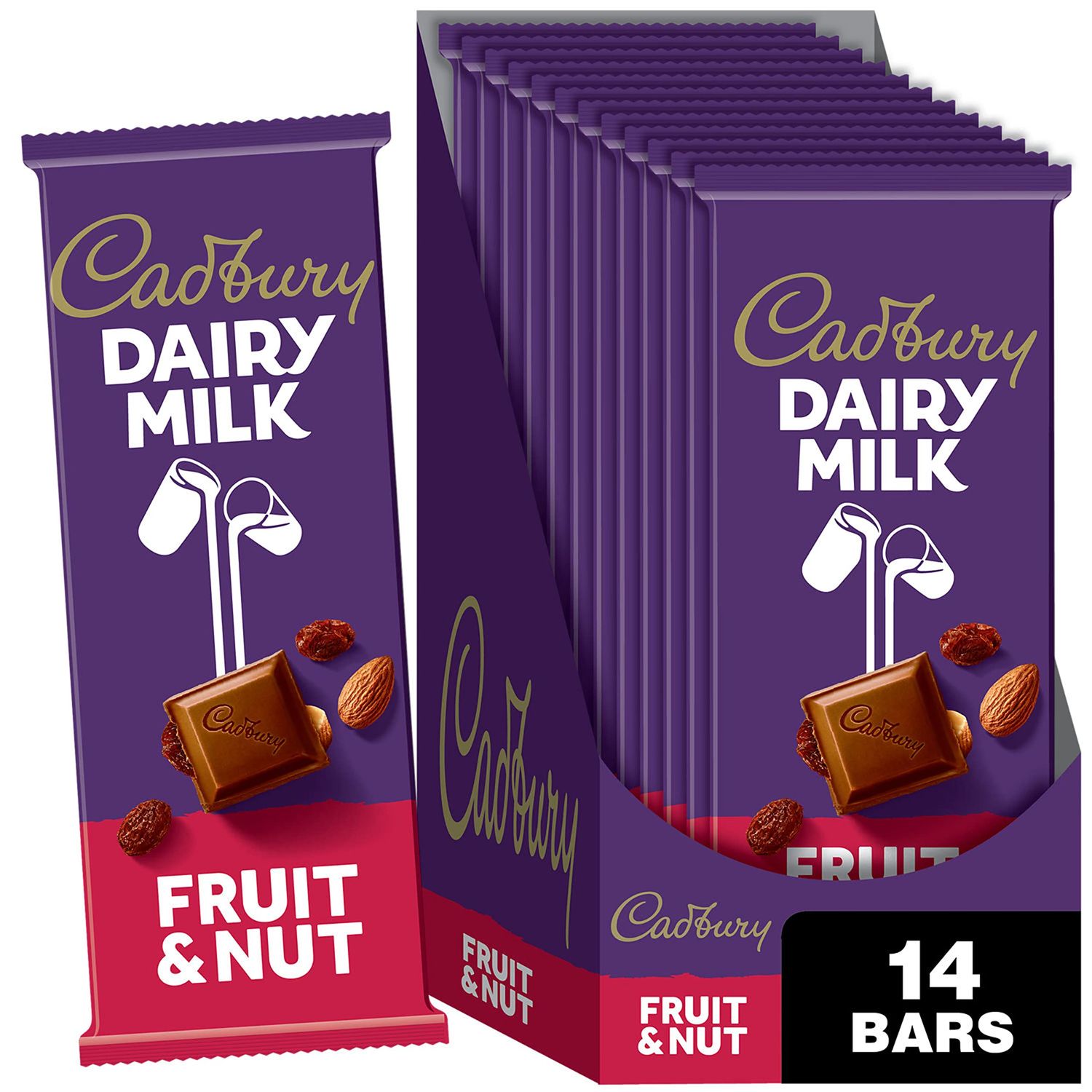 CADBURY DAIRY MILK Fruit &amp; Nut Milk Chocolate Candy Bars, 3.5 oz (14 Count)