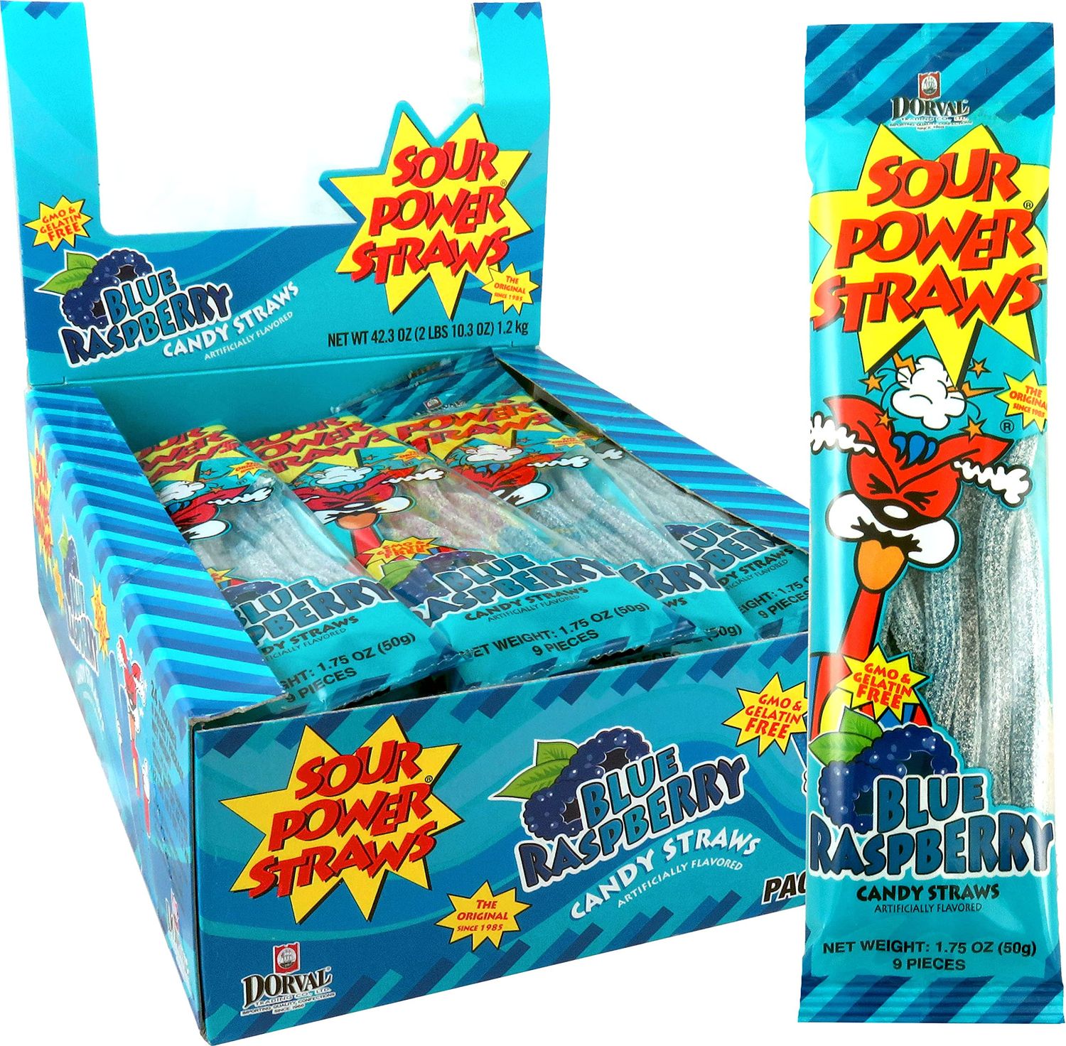 Sour Power Candy Straws, Blue Raspberry, 1.75 oz (Pack of 24)