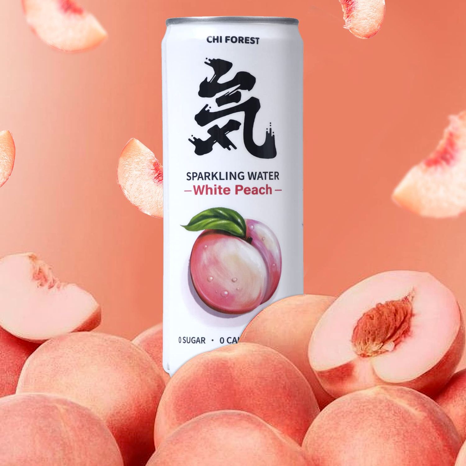 CHI FOREST White Peach Sparkling Water 24 Cans, Flavored Sparkling Water, 0 Sugar and 0 Calorie Bubbly Water, Refreshing Carbonated Water, Perfect for Party, Exercise or Work, 11.16 Fl oz, Pack of 24