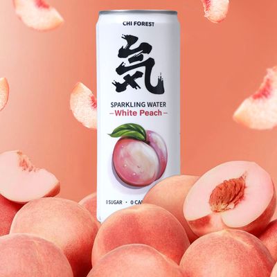 CHI FOREST White Peach Sparkling Water 24 Cans, Flavored Sparkling Water, 0 Sugar and 0 Calorie Bubbly Water, Refreshing Carbonated Water, Perfect for Party, Exercise or Work, 11.16 Fl oz, Pack of 24