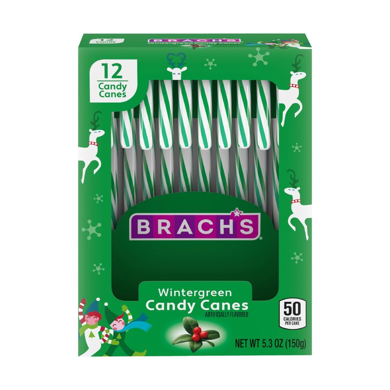 Brach's Wintergreen Christmas Candy Canes, Minty Twist on a Holiday Classic, 12ct - Perfect for Stocking Stuffers, Holiday Gifting and Decorating