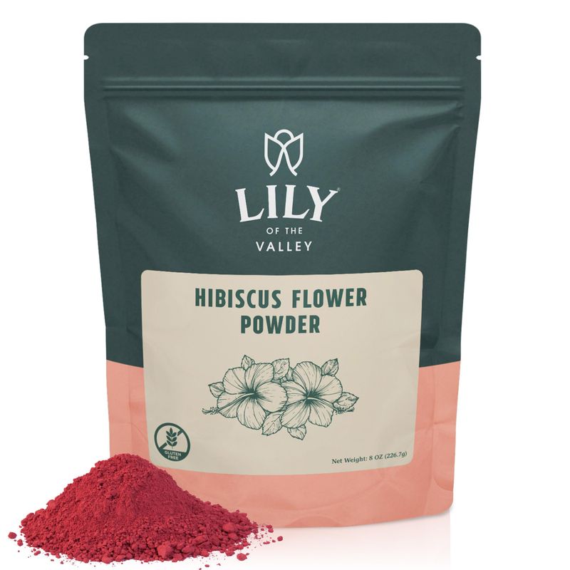 Lily of the Valley Hibiscus Flower Powder - Ground Hibiscus Sabdariffa- Ideal for Cooking, Baking, Tea, Smoothie - Vegan &amp; Gluten-Free - Packed in Resealable Pouch (4oz, 113g)- Package May Vary