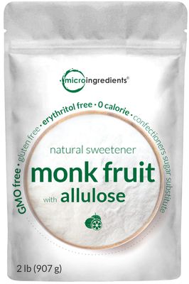Monk Fruit Sweetener with Allulose, 2 lbs | No Erythritol | No Aftertaste, 1:1 White Sugar Substitute, Keto &amp; Vegan Friendly, Zero Calorie | Great for Drinks, Coffee, Tea, Cookies | Non-GMO