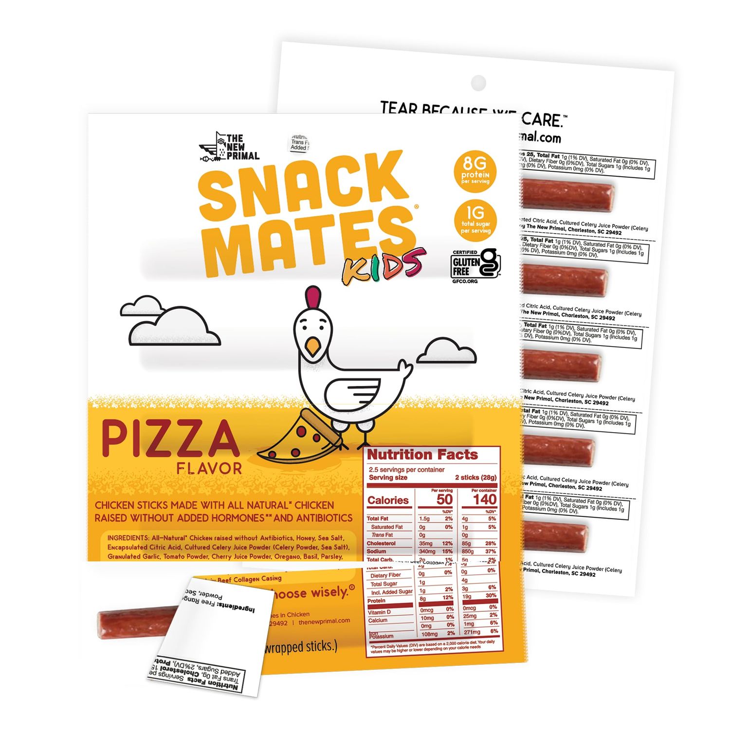 The New Primal Snack Mates Meat Sticks, Gluten Free Healthy Snacks for Kids, Low Sugar High Protein Kids Snack for Lunchbox, Mini Paleo Jerky Stick, 10 Pack (Pizza)