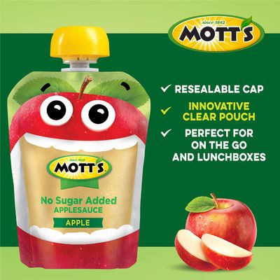 Mott's No Sugar Added Applesauce, 3.2 oz clear pouches, 4 count