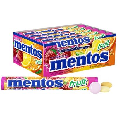 Mentos Chewy Candy Mint Roll, Fruit, Holiday Christmas Stocking Stuffers for Adults &amp; Kids, Party, Concessions, Office, Non-Melting, 14 Count (Bulk Pack of 15) - Packaging May Vary