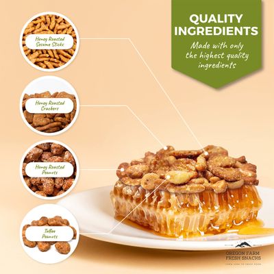 Oregon Farm Fresh Snacks Honey Roasted Nuts and Crackers Mix - Locally Made Honey Roasted Sesame Sticks and Nuts Mix - Enjoy The Perfect Mix of Sweet &amp; Salty - Honey Roasted Mixed Nuts (16oz)