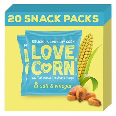 LOVE CORN Salt  Vinegar 07oz x 20 Bags  Delicious Crunchy Corn  Healthy Family Snacks  Gluten Free Kosher NONGMO  Alternative for Chips Nuts Crackers  Pretzels  Perfect for Charcuterie Boards