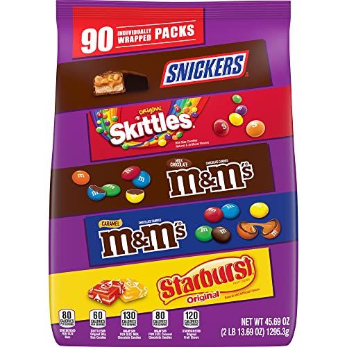 M&amp;M'S Milk Chocolate, M&amp;M'S Caramel, SNICKERS, SKITTLES &amp; STARBURST Individually Wrapped Bulk Variety Pack Candy Assortment, 45.69 oz, 90 Pieces Bag
