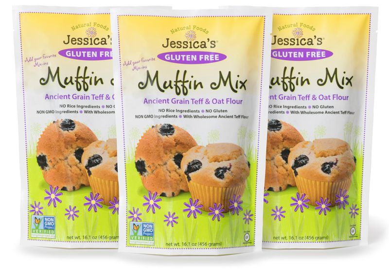 Jessicas Natural Foods - Gluten-Free Muffin Mix Made with the Ancient-Grain Teff and Wholesome Oat Flour, Non-GMO, and Gluten Free. 3 Per Pack