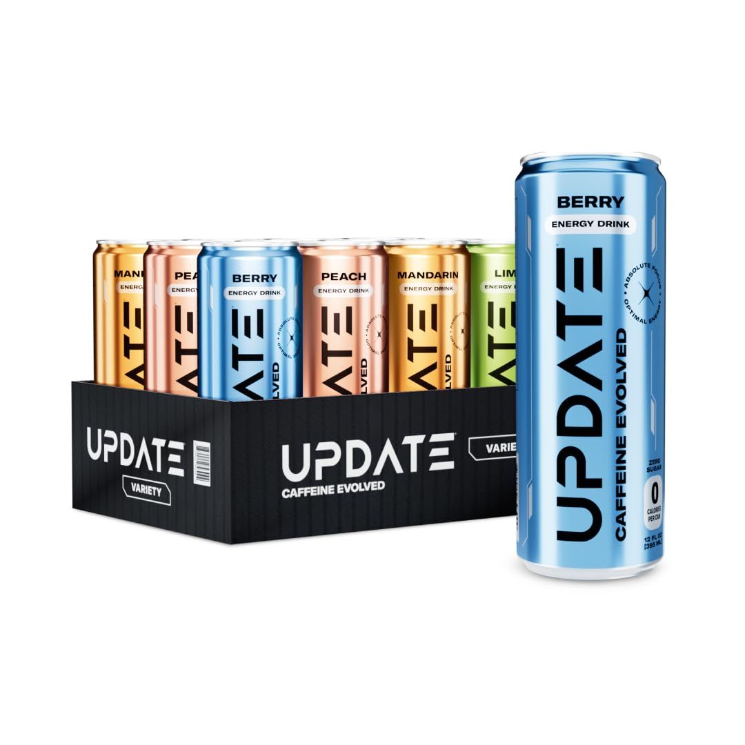 Drink Update Energy Drink with Paraxanthine - Jitter Free, Crash Free, No Overstimulation, No Withdrawal - Caffeine and Sugar Free (Variety, 12 Pack)