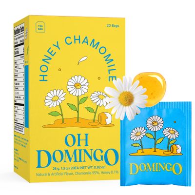 OH DOMINGO Honey Chamomile Tea, Individually Wrapped Tea Bags, 20 Count, Caffeine Free, Sweetened with Honey, Soothing and Relaxing Blend