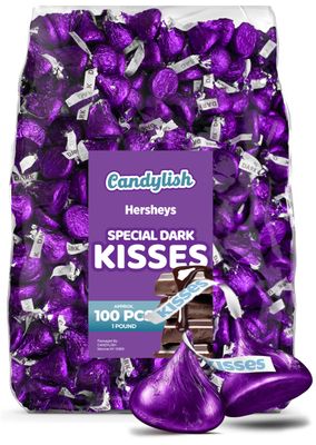 Hershey&#39;s Kisses Special Dark Chocolate - 1 LB (Approx. 100 pcs) - Bulk Individually Wrapped Purple Foil Candy