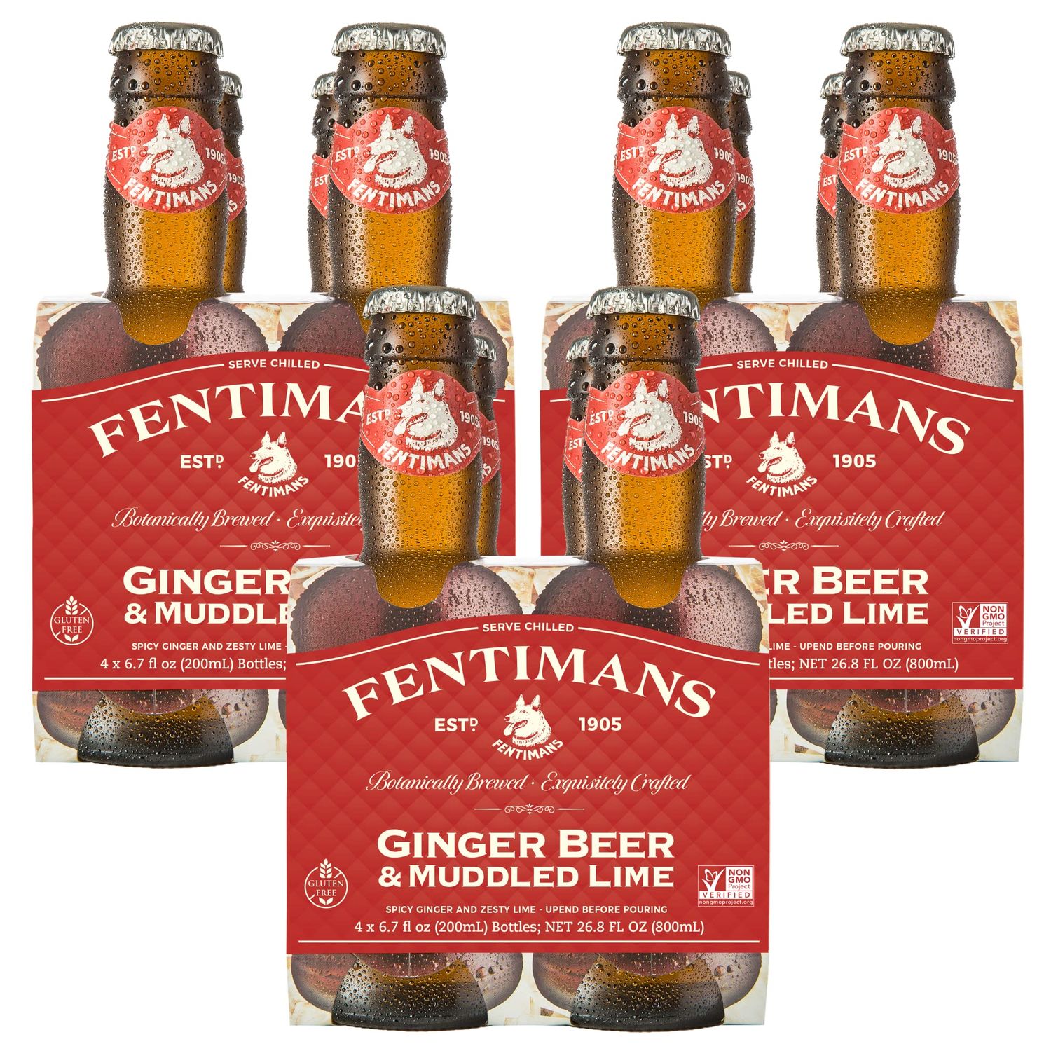 Fentimans Sparkling Ginger Beer &amp; Muddled Lime - Ginger Beer Non Alcoholic, Ginger Ale with Natural Ginger Root, Mixer, Craft Soda, No Artificial Flavors or Preservatives - 6.7 Fl Oz (Pack of 12)