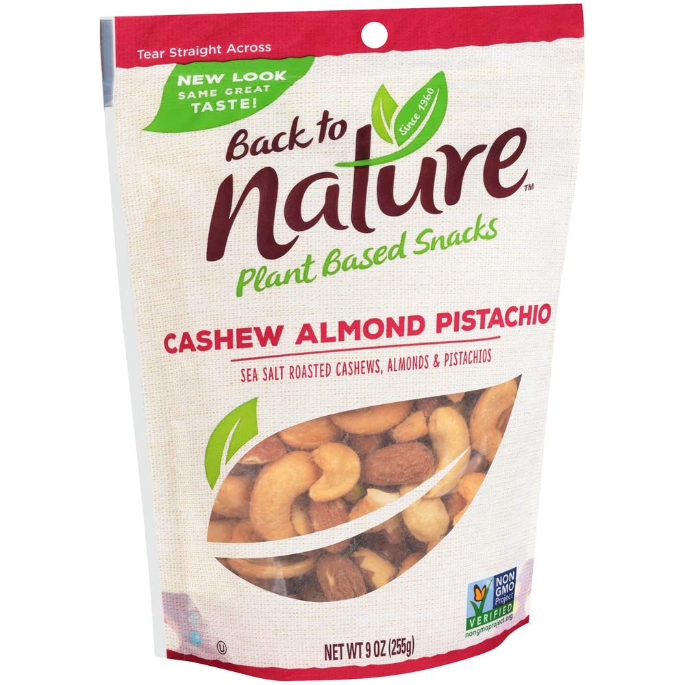 Back to Nature Premium Nut Mix - Cashew, Almond &amp; Pistachio Blend, Dry Roasted with Sea Salt, Non-GMO High Protein Snacks, 9 Ounce