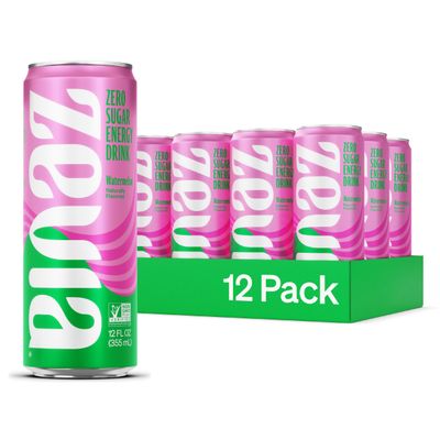 Zevia Zero Sugar, Watermelon Energy Drink, 12 Fl Oz Cans (Pack of 12)