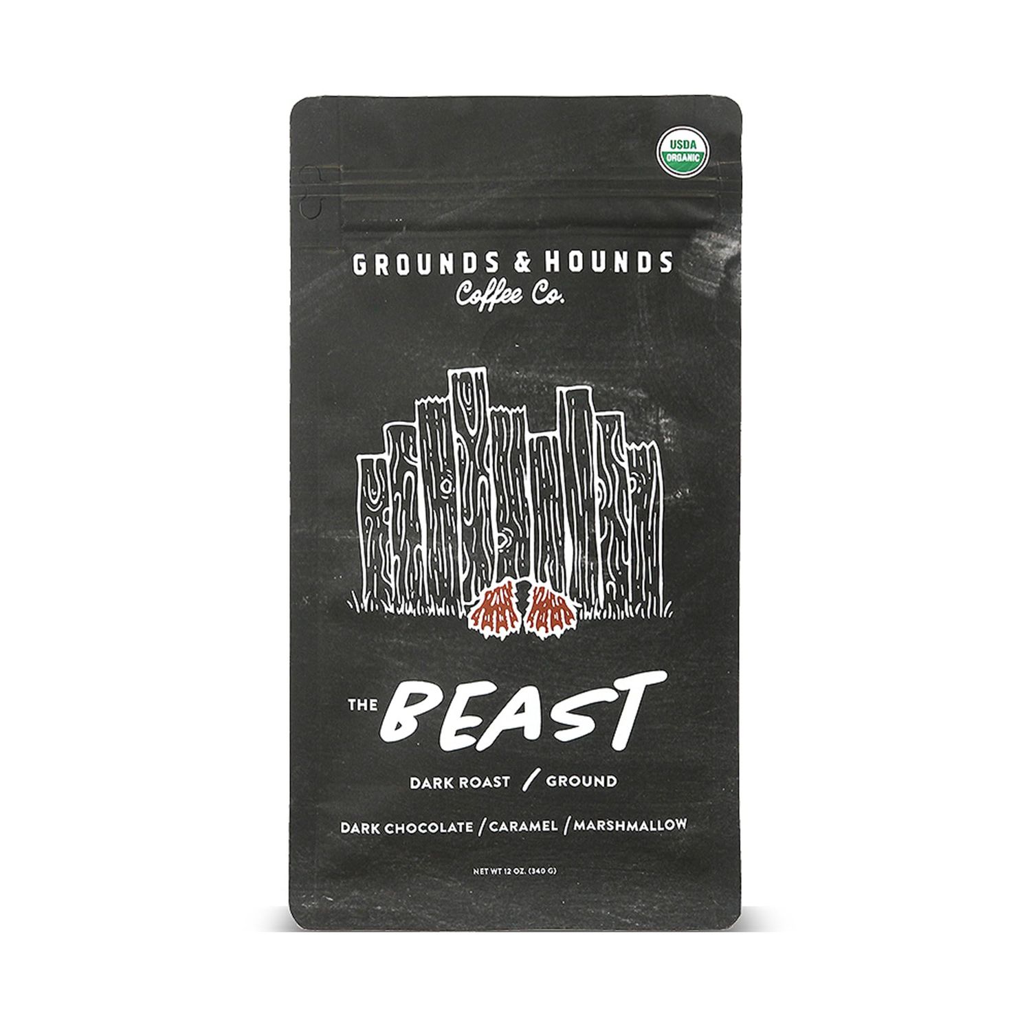 Grounds &amp; Hounds Coffee - 12oz Ground Bag, Dark Roast, The Beast Ground 12oz bag