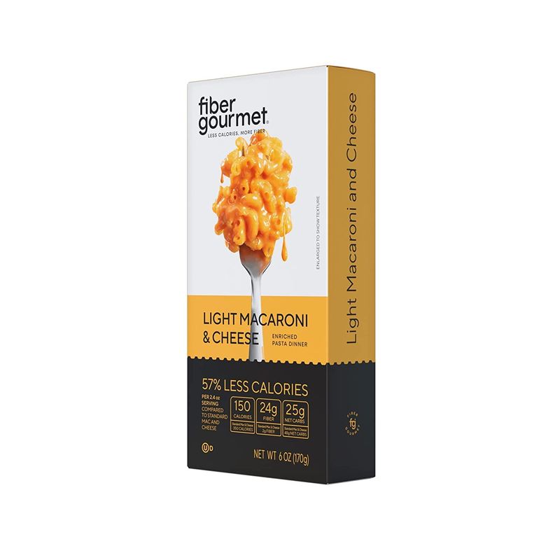 Fiber Gourmet Mac and Cheese - Healthy &amp; Cheesy Macaroni Noodles - Fiber-Rich, Low-Calorie Instant Pasta - Made in US, Kosher, and Has Zero Artificial Colors or Flavors - Pack of 2 x 6oz (170g)