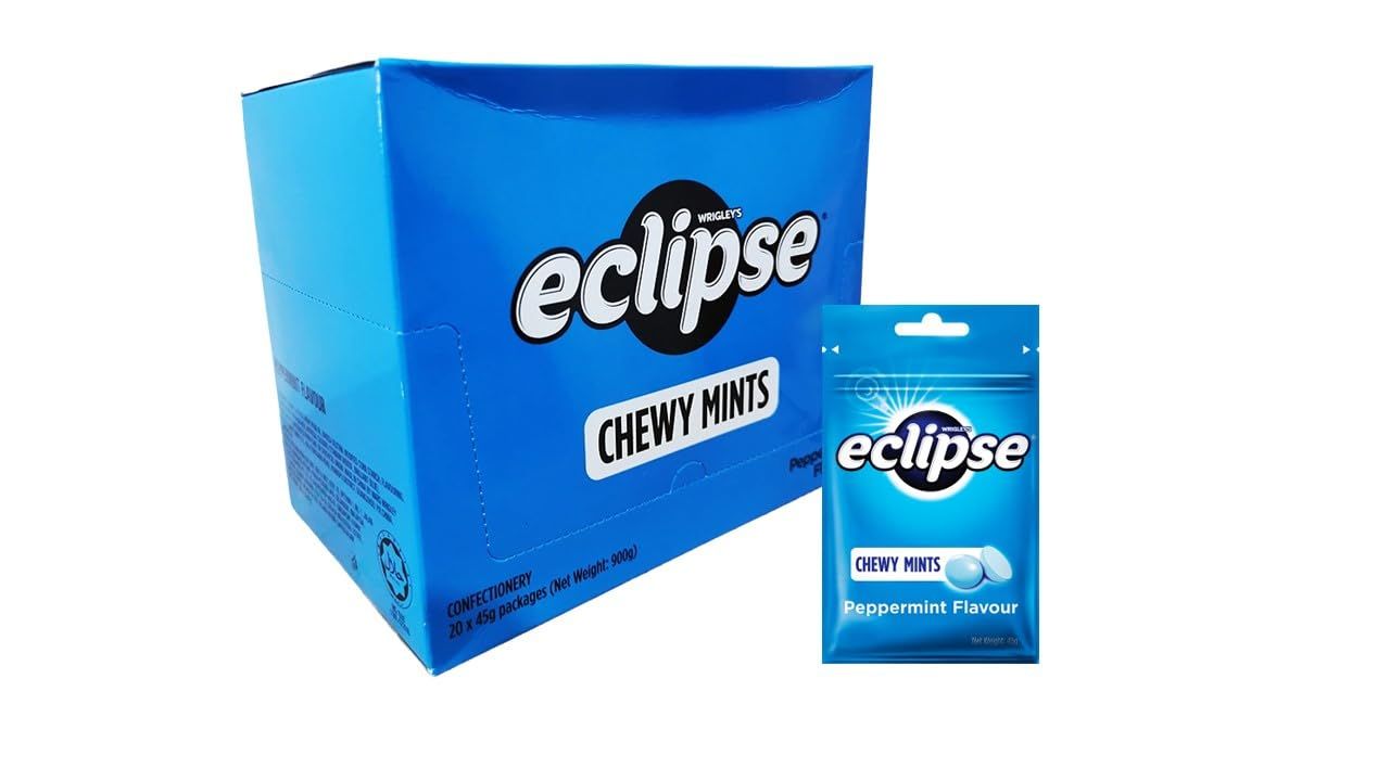 Peppermint 1 Outer Eclipse Chewy Mints - Refreshing Cooling Powerful Fresh Breath Flavor Candy 1.6 Oz each Pack (20 Packs per Outer)