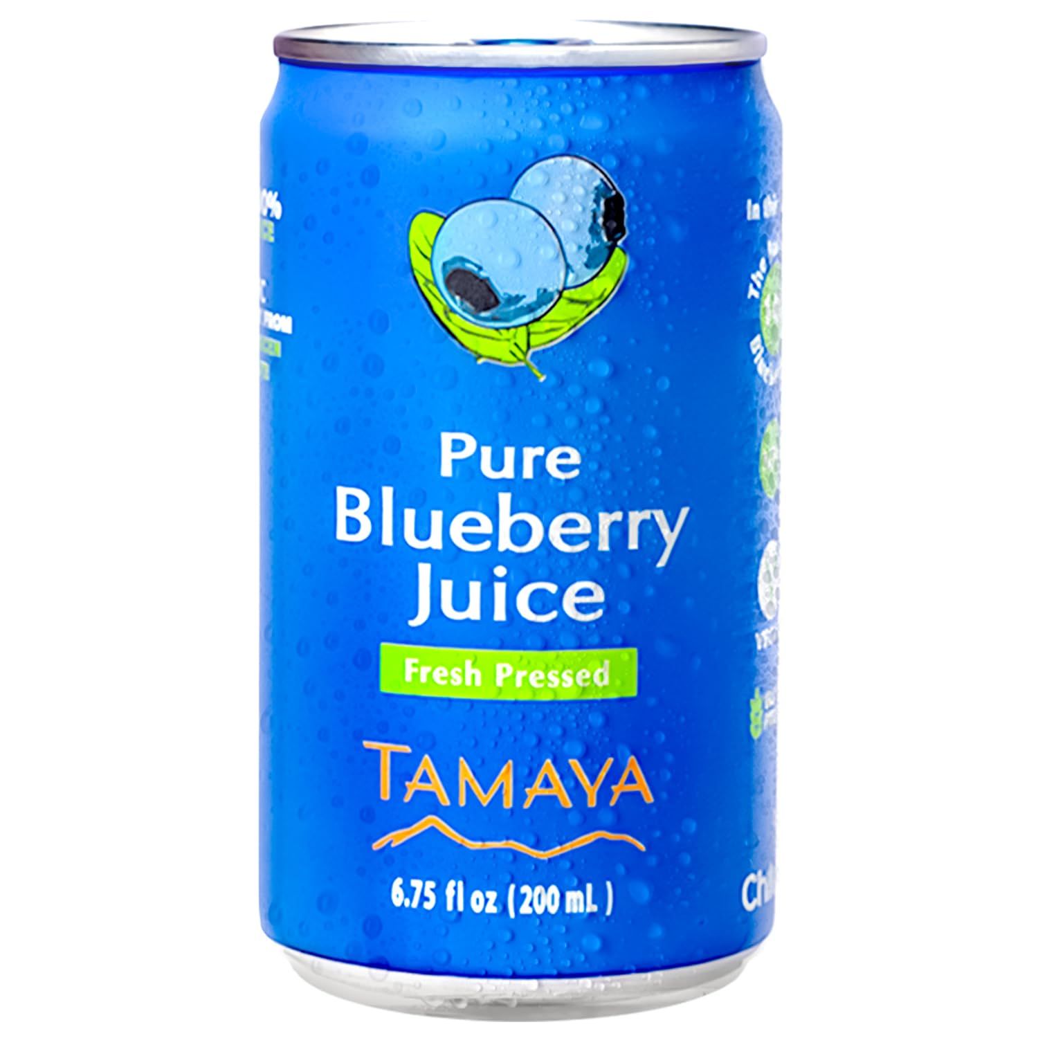 Tamaya Blueberry Juice  Pure Blueberries Fresh Pressed With No Sugar Added  Delicious Refreshing Juice  No Gluten Vegan Friendly  No Water Mix Not From Concentrate 675 Fl Oz Mini Cans Pack of 12 Chile